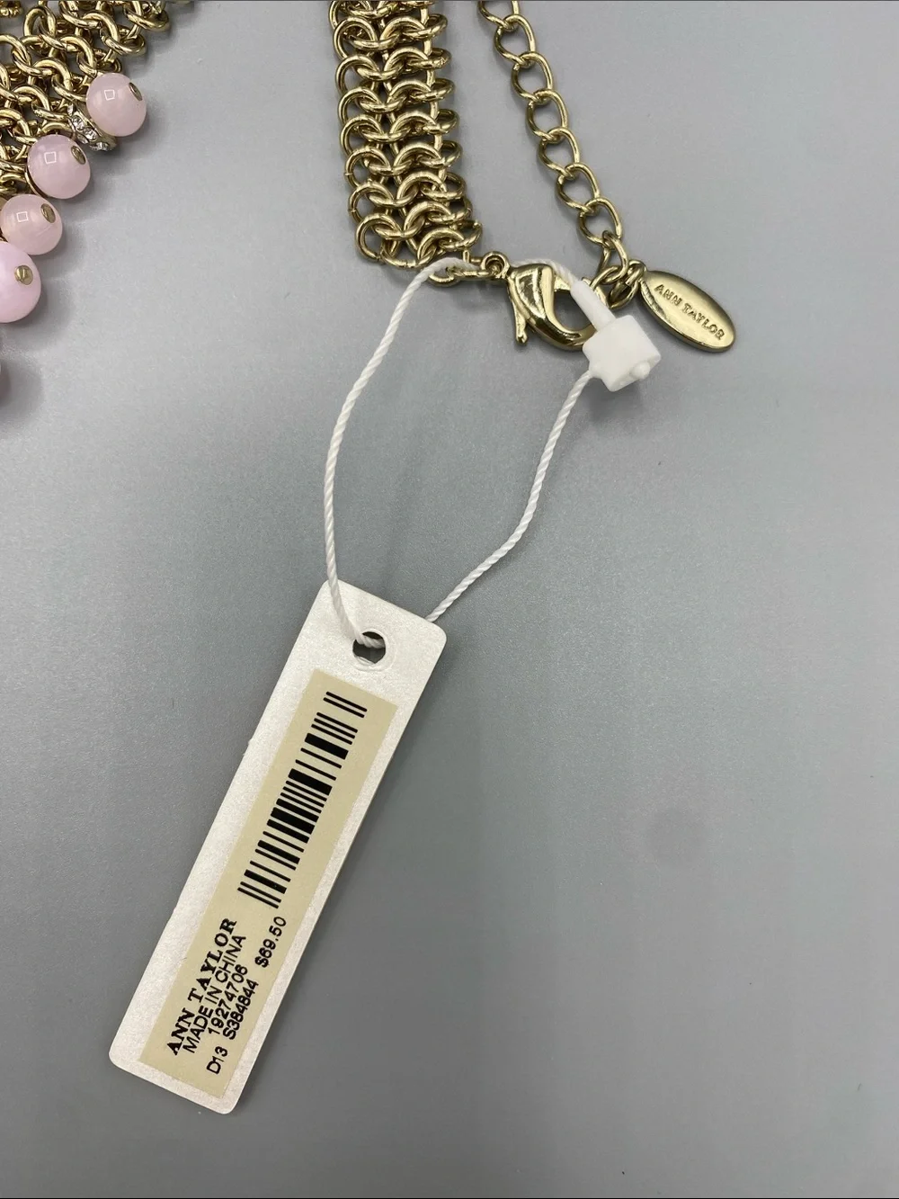 NWT‎ Ann Taylor Gold Chain Necklace with Pink Beads and Crystal Accents